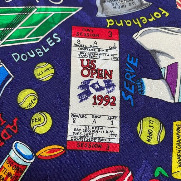 Vintage Nicole Miller Silk Scarf 42" US Open Tennis Collectible 1992 Rare - Picture 14 of 16